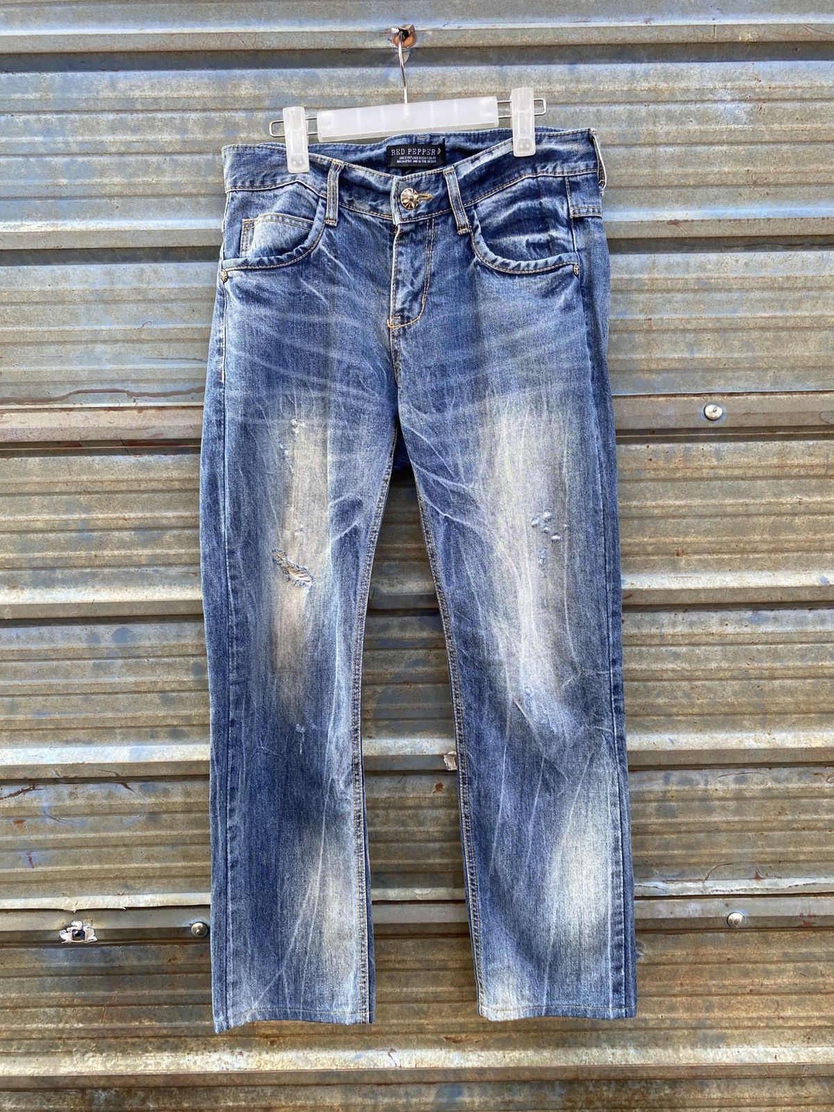 Japanese Brand Y2K Red Pepper Wing Motif Union Jack Denim Pants Size US 33 - 2 Thumbnail