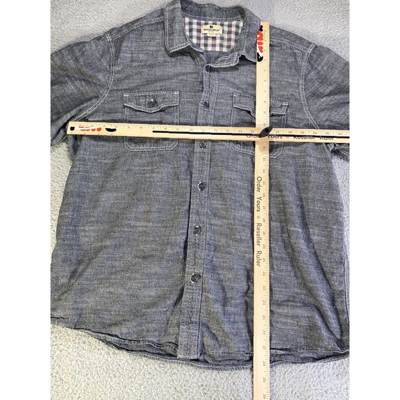 Vintage Woolrich Mens Button-Up Shirt XL Gray Short Sleeve Button-Down Collar Size US XL / EU 56 / 4 - 3 Thumbnail