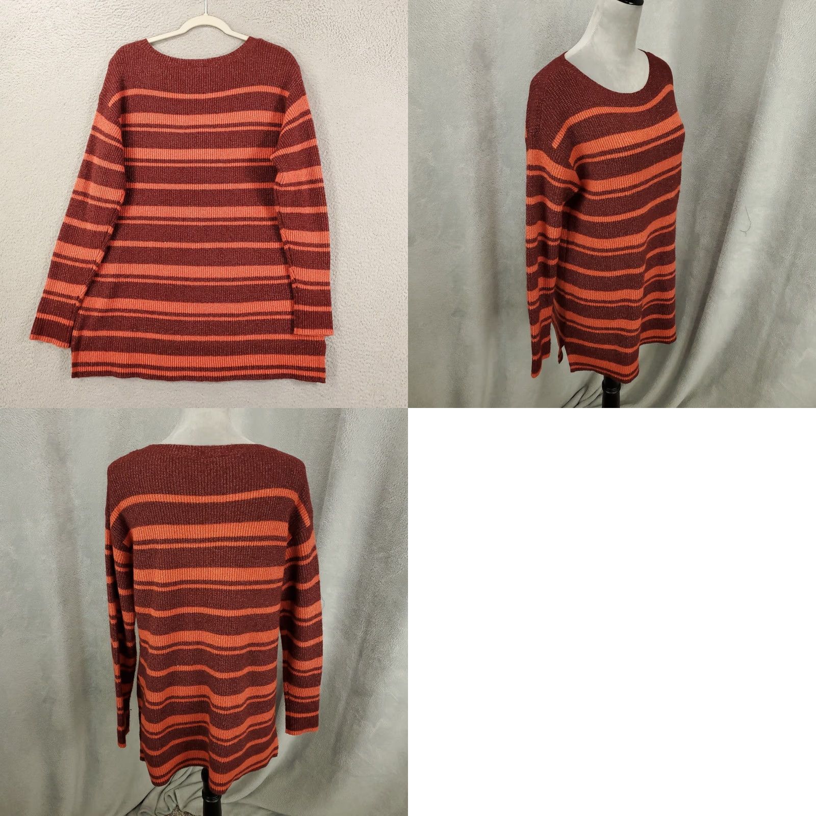 Loft LOFT Sweater Women Large Orange Red Striped Long Sleeve Knit Pullover Size L / US 10 / IT 46 - 8 Thumbnail