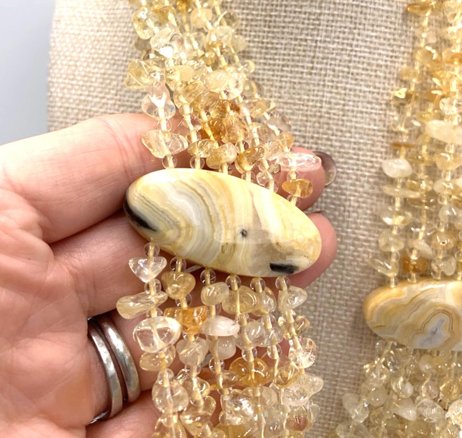 The Unbranded Brand Six Strand Citrine Agate Stone Sterling Silver Necklace Size ONE SIZE - 2 Thumbnail