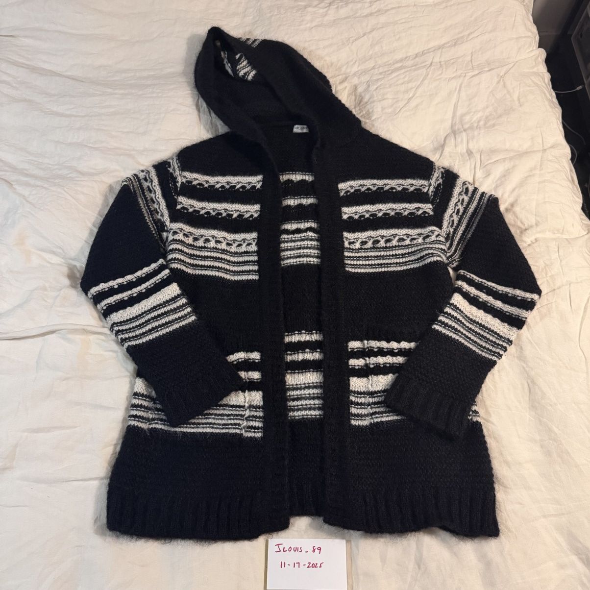 Saint Laurent Hooded Striped Mohair Cardigan Size Large