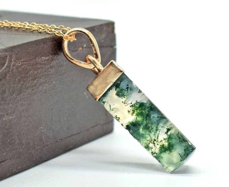 Handmade Sterling Silver Moss Agate Pendant Necklace A+ Agate Jewelry Size ONE SIZE - 1 Thumbnail