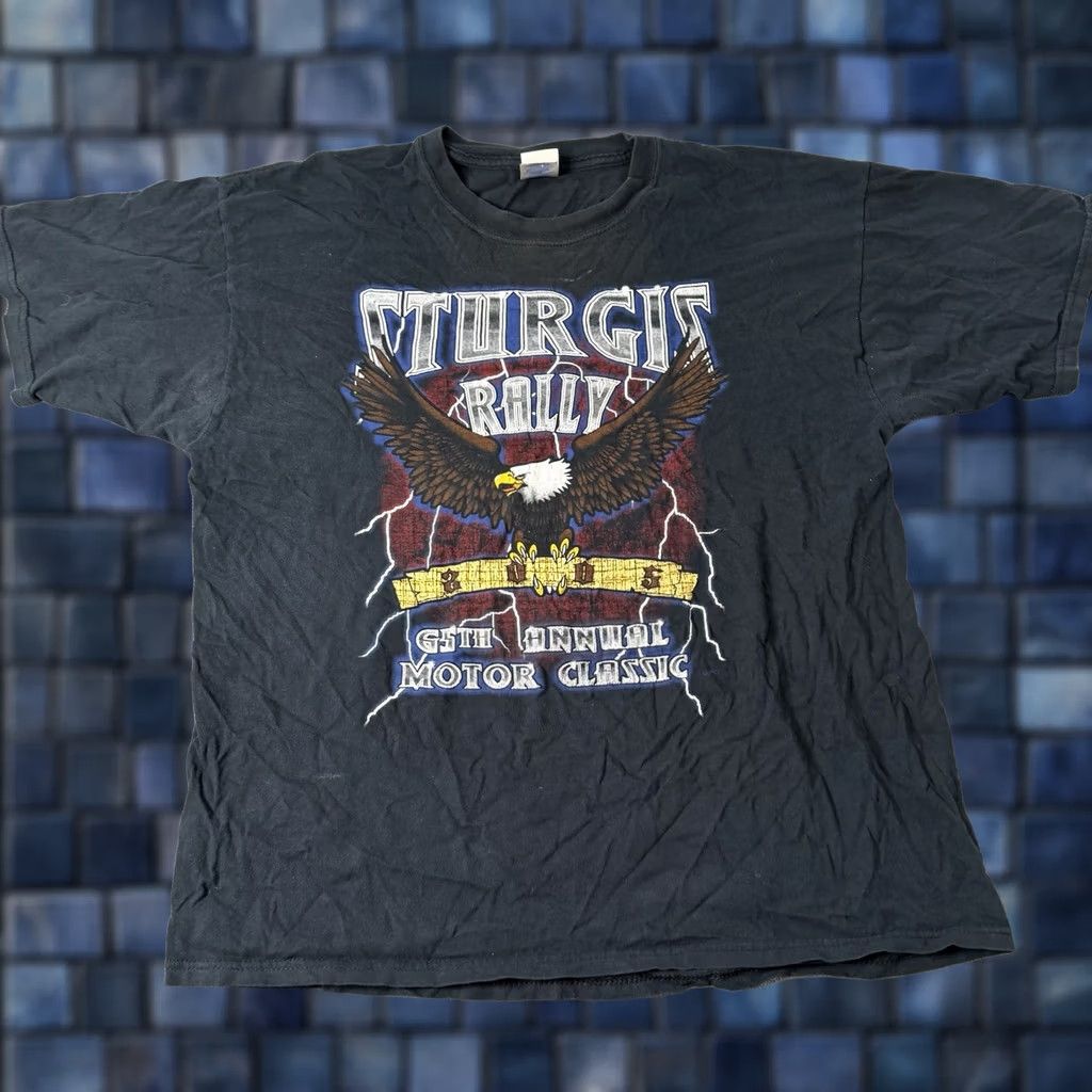 Gildan VINTAGE Sturgis 2005 Black Hills Rally T-Shirt 65th Annual Eagle Thunder Logo XL Hole Gildan Heavy Cotton Unisex Adults Shirt Biker Motorcycle Logo Size US XL / EU 56 / 4 - 1 Thumbnail