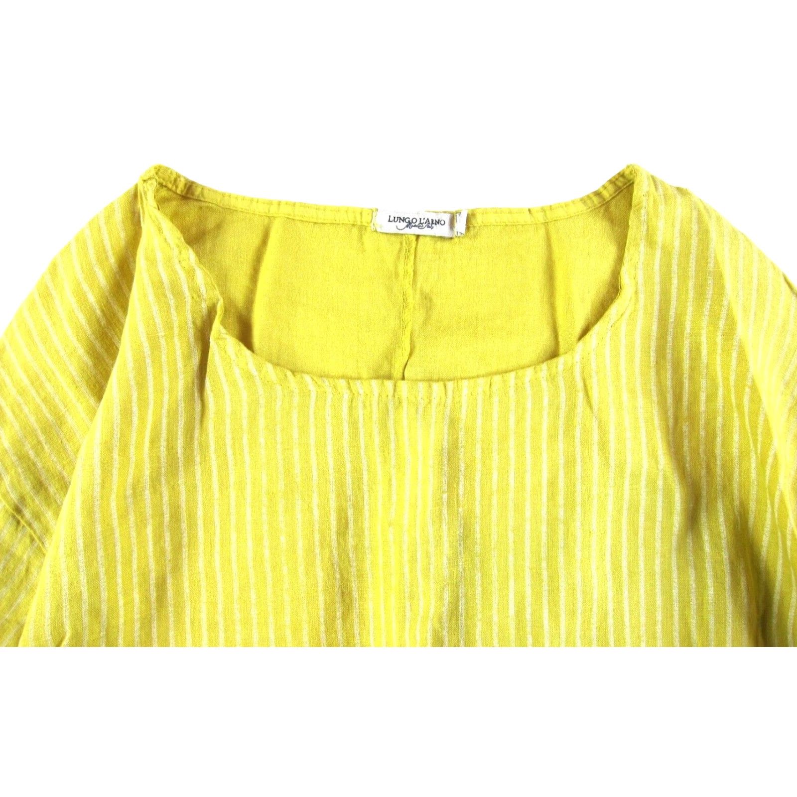 Vintage Lungo L'arno 100% Linen Yellow White Stripe Tunic Blouse 3/4 Sleeve Medium Woman/Blouse Linen Striped Shirt style Tunic Woman Yellow Lungo L'arno Size M / US 6-8 / IT 42-44 - 4 Thumbnail