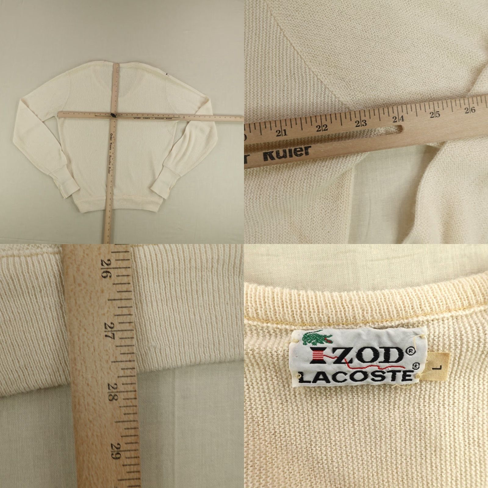 Vintage VINTAGE Izod Lacoste Sweater Men Large Beige V-Neck Pullover 60s Classic Logo Preppy Size US L / EU 52-54 / 3 - 8 Thumbnail