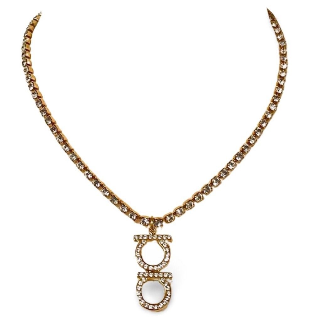 Salvatore Ferragamo MINT. Vintage Salvatore Ferragamo crystal gancini necklace. Size ONE SIZE - 2 Thumbnail