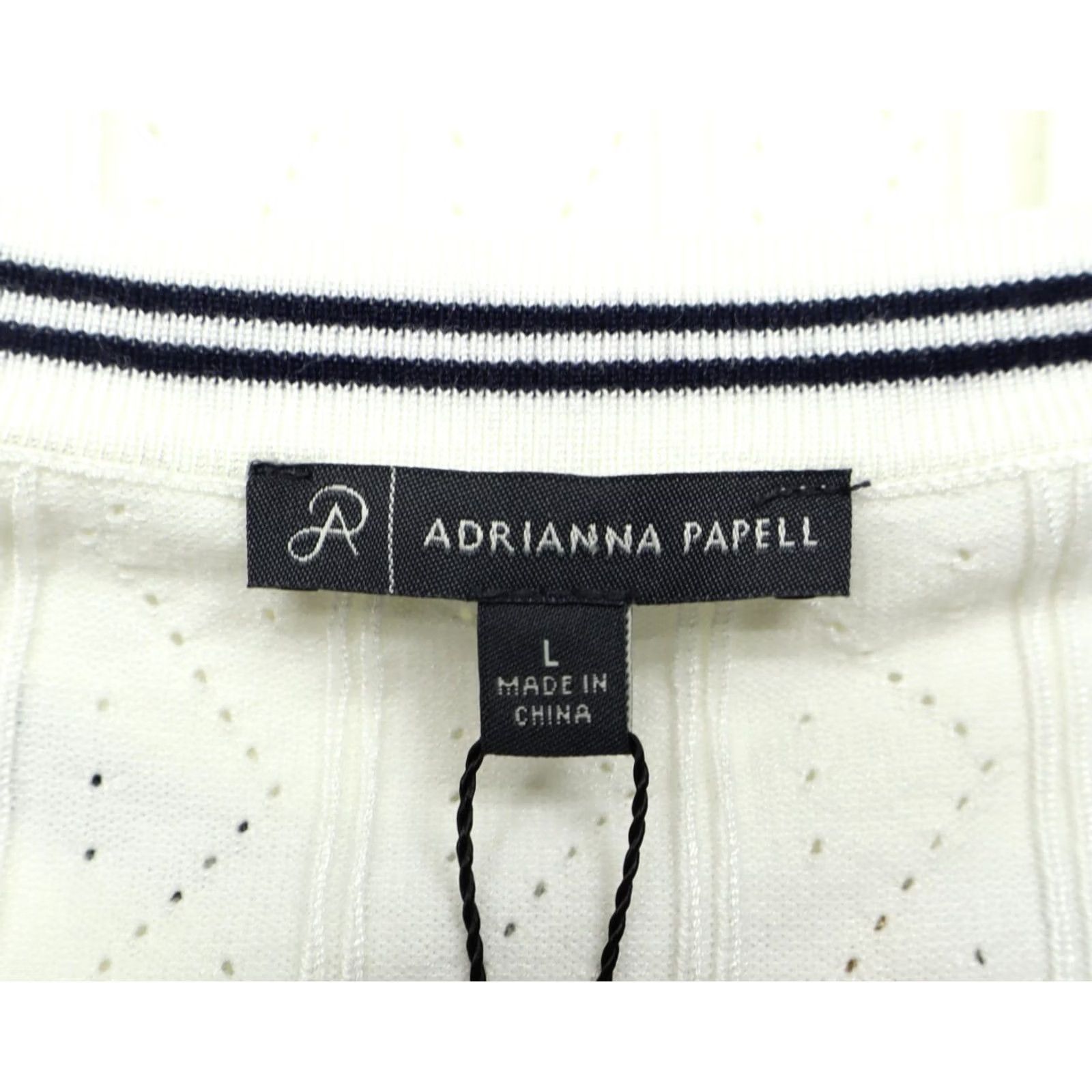 Adrianna Papell Adrianna Papell Women's Sweater Cardigan Ivory White Trim Tipped Pointelle L NEW Size L / US 10 / IT 46 - 6 Thumbnail