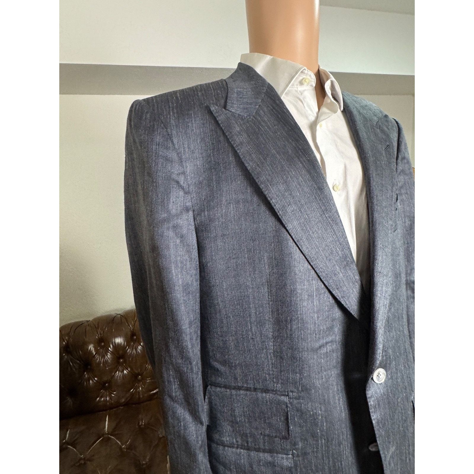 Tom Ford Tom Ford Gray Wool Silk Linen Peak Lapel Blazer Jacket 46R Size 46R - 6 Thumbnail