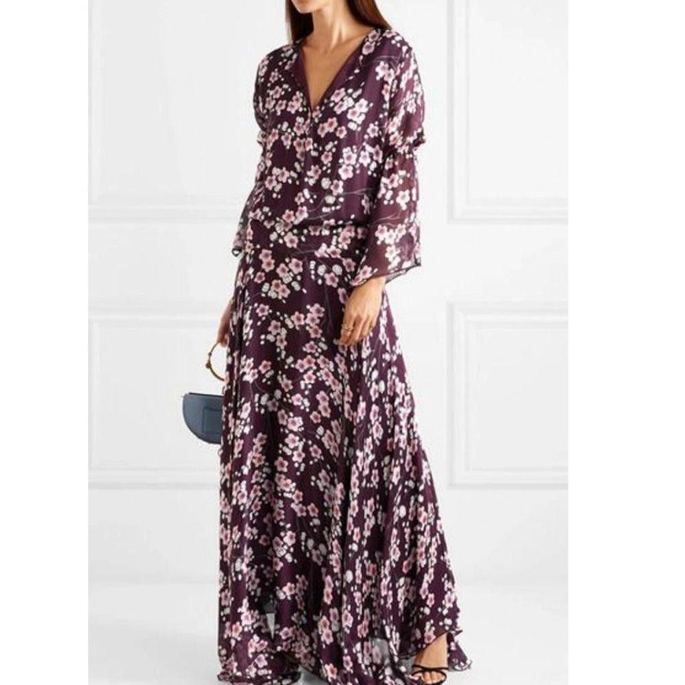 Image of Designer Eywasouls Malibu Claire Floral Silk Maxi Dress Plum in Purple, Women's (Size Small)