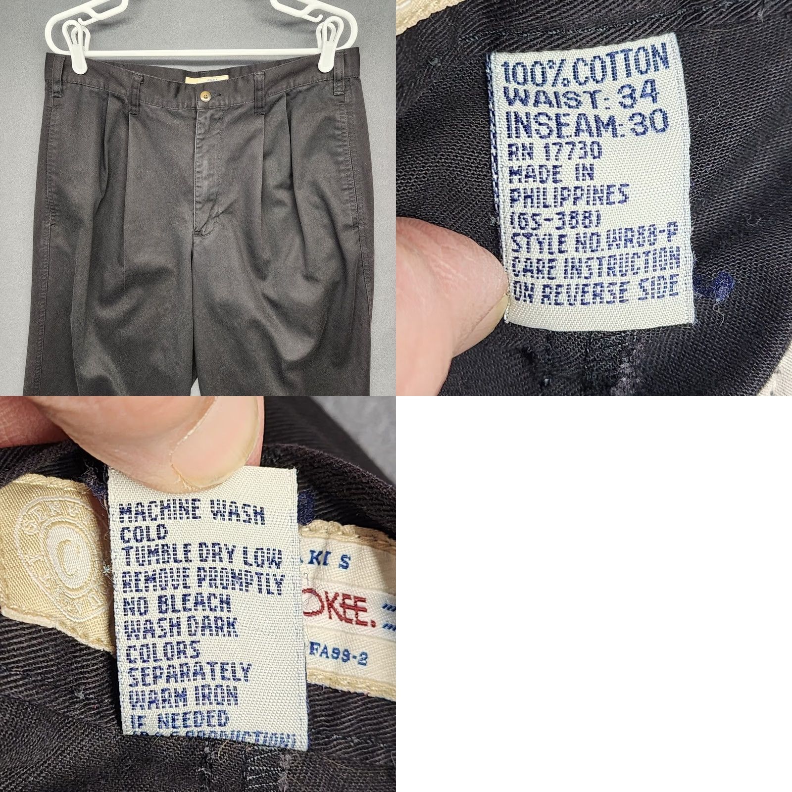 Cherokee VINTAGE Cherokee Pants Mens 34x28 Black Pleated 100% Cotton 90s Y2K Tagged 34x30 Mens Size US 34 / EU 50 - 8 Thumbnail