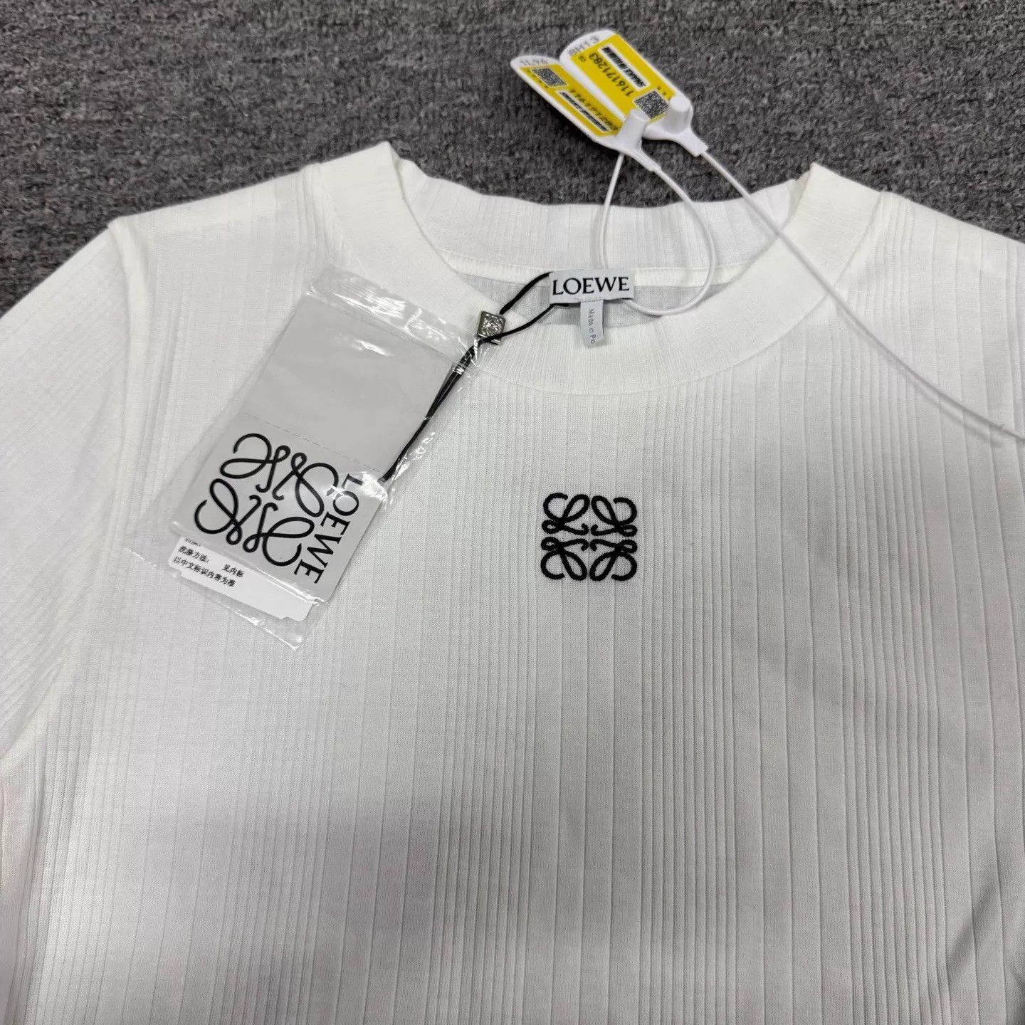 Loewe LOEWE White Ribbed Square Logo Short Sleeve Tee Size L / US 10 / IT 46 - 4 Thumbnail