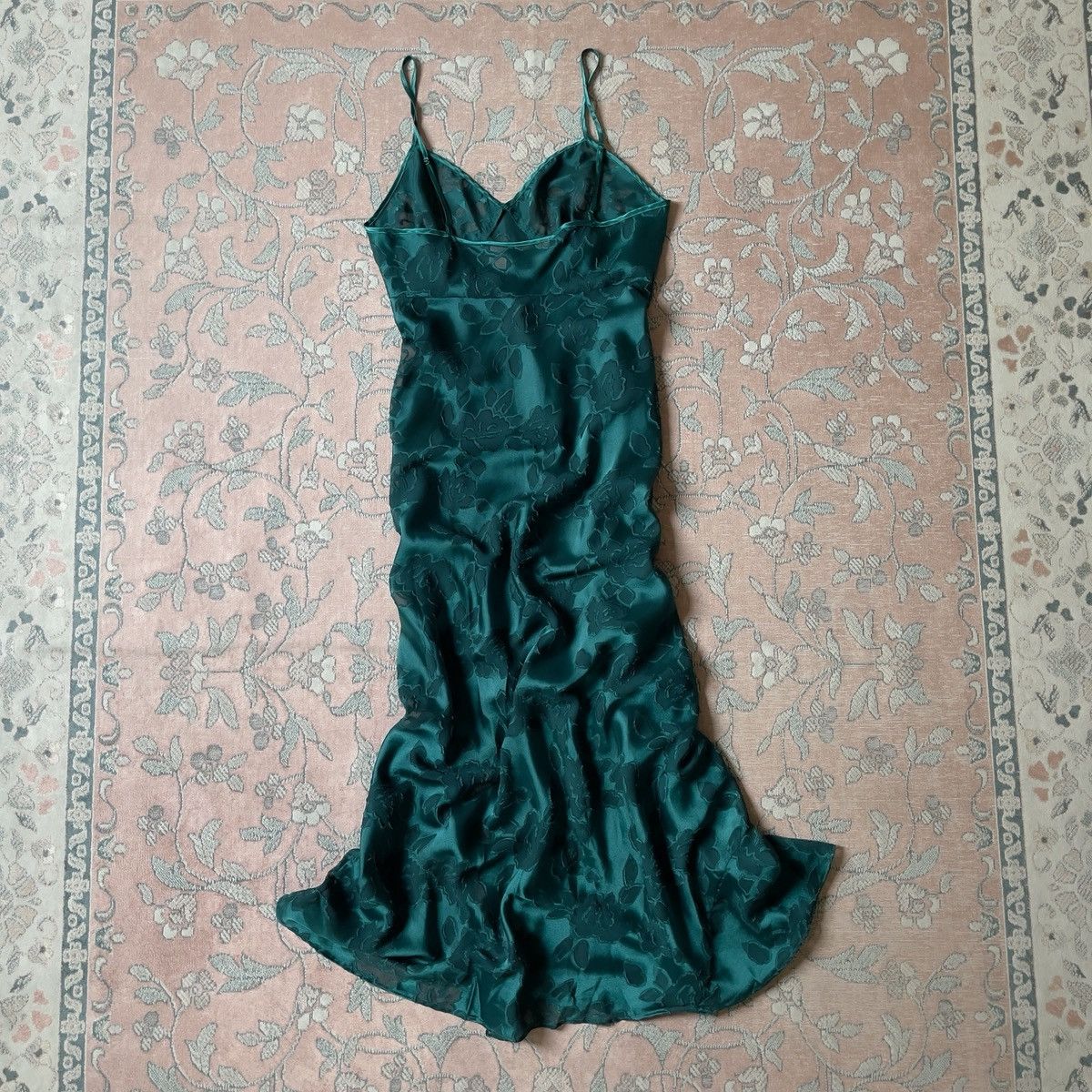 Victoria's Secret Victoria’s Secret 1990s Green Floral Burnout Slip Dress (L) Size L / US 10 / IT 46 - 12 Thumbnail