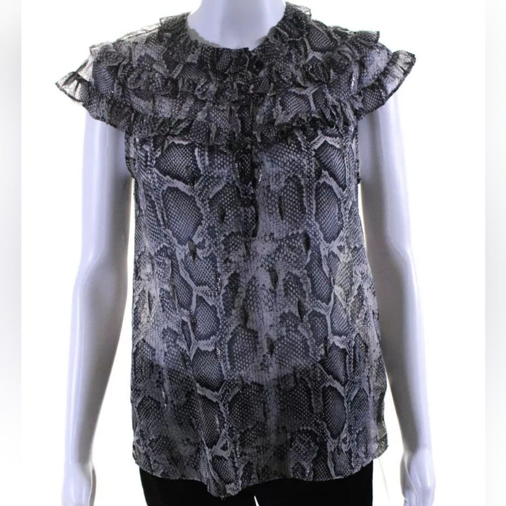 Rebecca Taylor Rebecca Taylor Silk Snake Print Ruffled Blouse Metallic Size M / US 6-8 / IT 42-44 - 4 Thumbnail