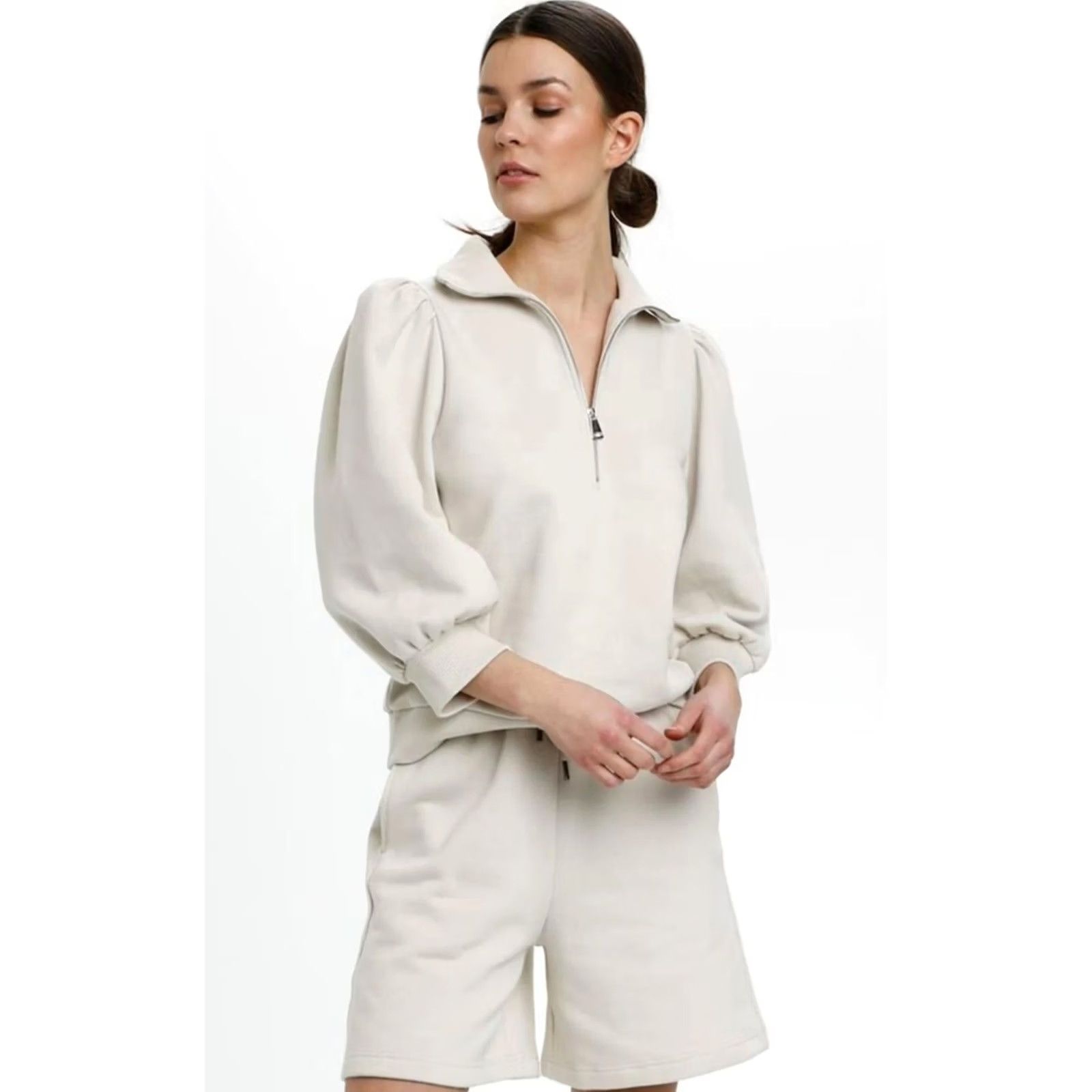 Gestuz VINTAGE Gestuz NankitaGZ SS Zipper Sweatshirt Light Taupe Cotton Women's Size S US 4 Size S / US 4 / IT 40 - 2 Thumbnail