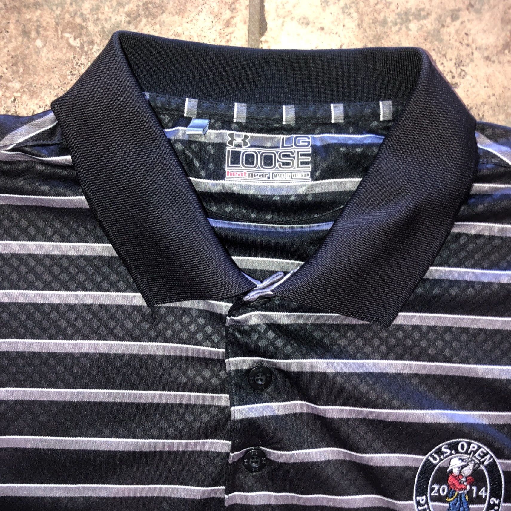 Under Armour Under Armour Polo Shirt Mens L Black Striped Open Short Sleeve Button-Up US Open Regular Size L Mens Size US L / EU 52-54 / 3 - 2 Thumbnail