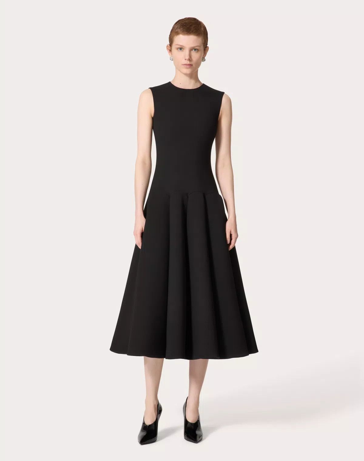 Valentino o1s1wg110426 Luxury Crepe Midi Dress in Black Size L / US 10 / IT 46 - 5 Thumbnail
