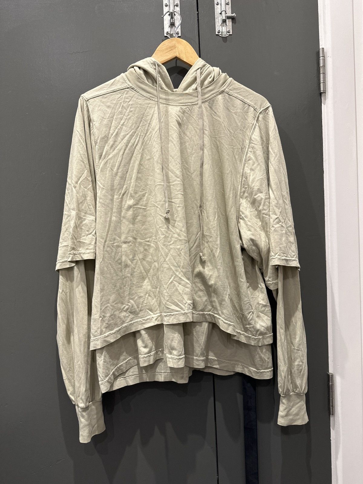 image of Rick Owens Drkshdw Hooded Layered Shirt in Dust/Sail, Men's (Size Medium)