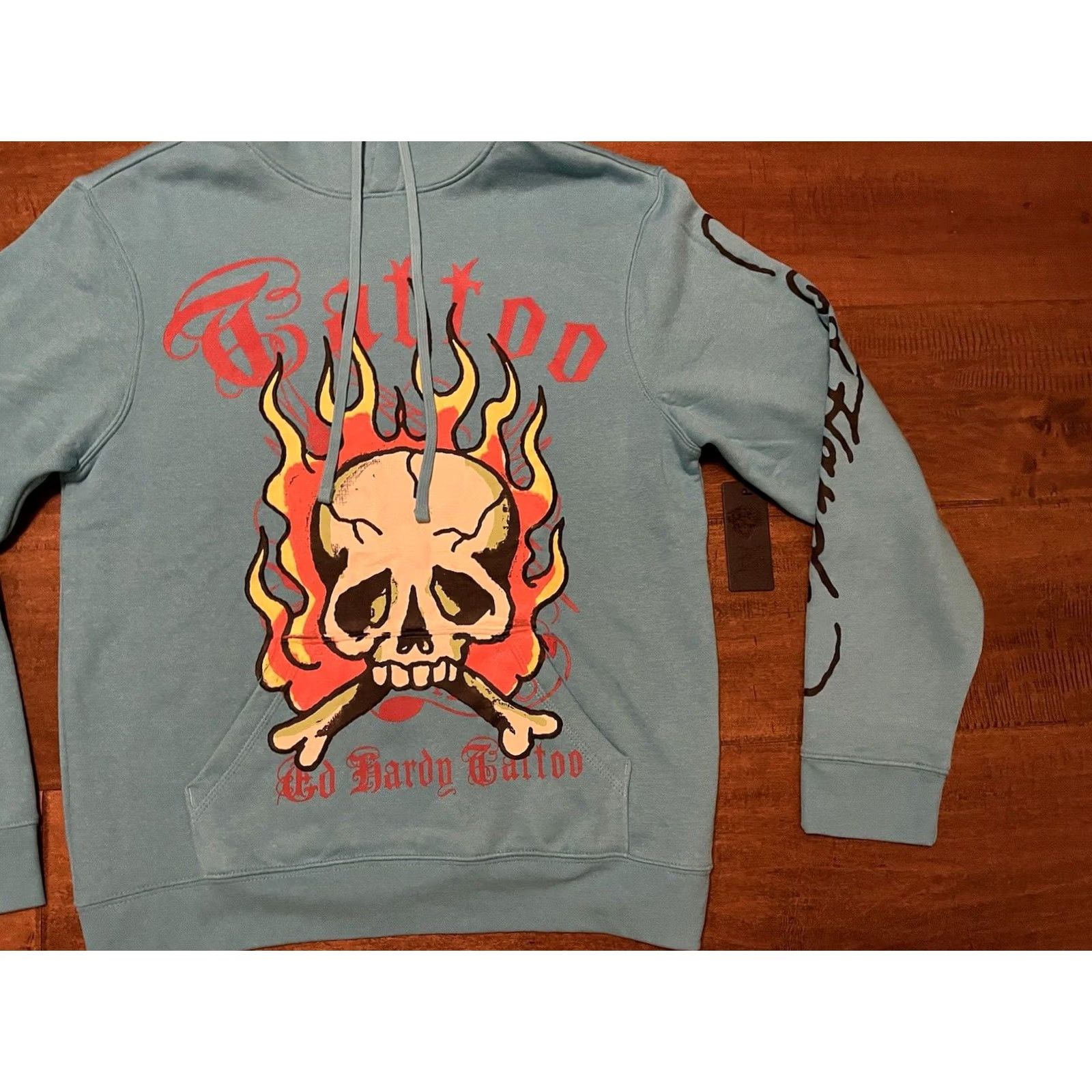 Ed Hardy Ed Hardy Tattoo Skull Flames Blue Pullover Hoodie Sweatshirt - Men's M - New! Size US M / EU 48-50 / 2 - 2 Thumbnail