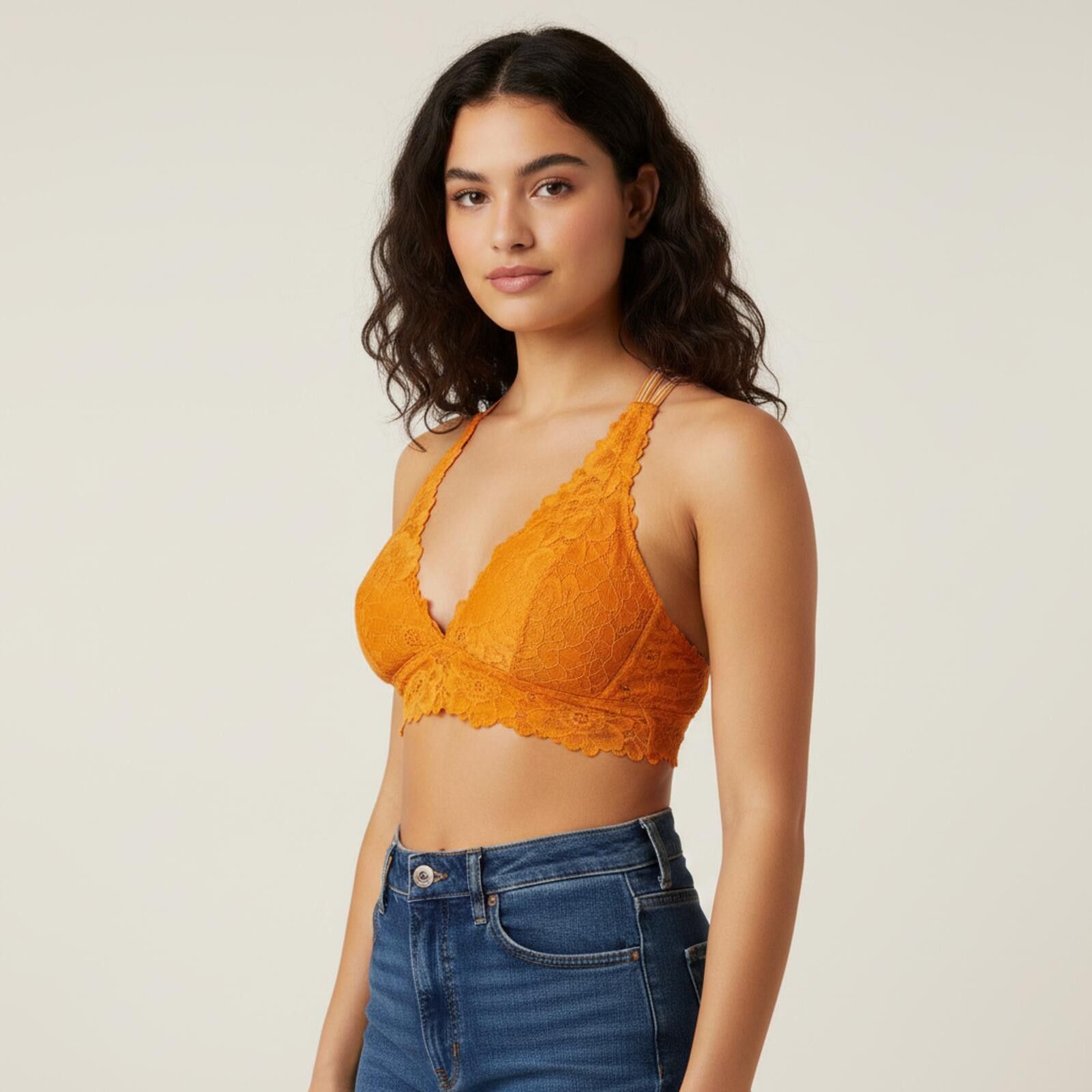Other Aerie Orange Lace Longline Bralette Size M Wireless Floral Size ONE SIZE - 1 Thumbnail