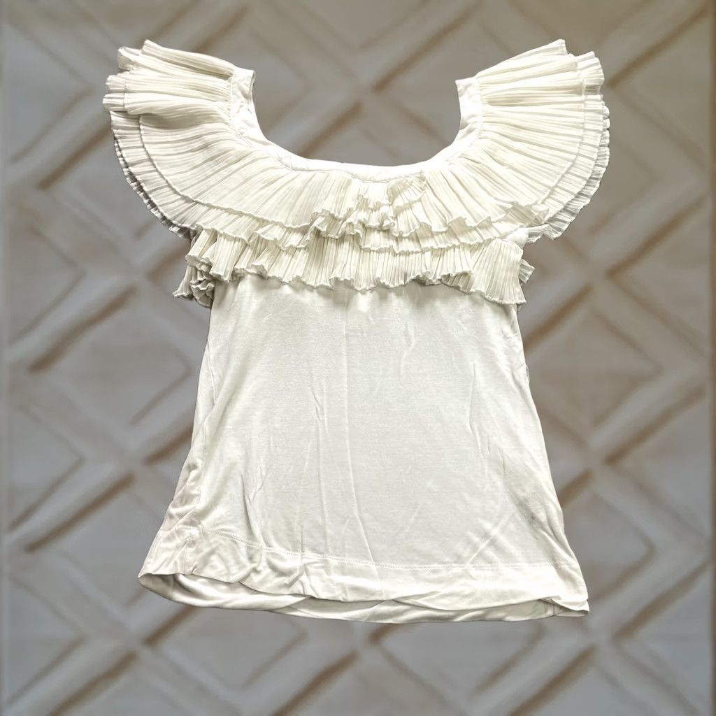 BCBGeneration BCBGeneration Blouse Womens Ruffle Henley Knit White Soft Pullover Top Large Size L Short Sleeve Shirt Size L / US 10 / IT 46 - 1 Thumbnail