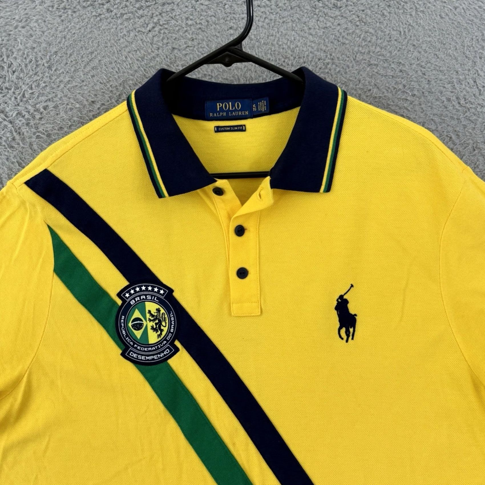 Polo Ralph Lauren VINTAGE Polo Ralph Lauren Brasil Shirt Mens XL Yellow Polo Custom Slim Fit Short Sleeve Size US XL / EU 56 / 4 - 3 Thumbnail