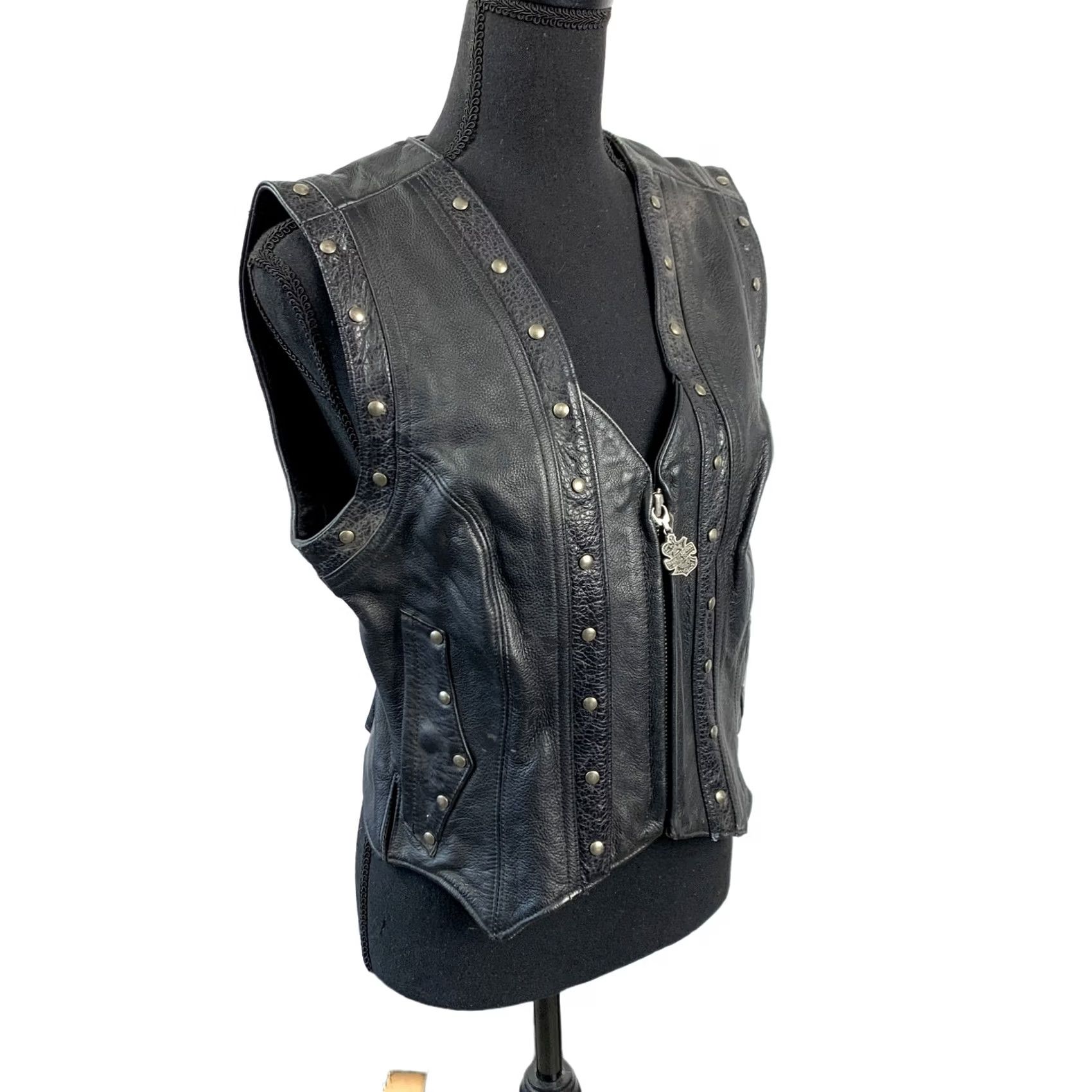 Harley Davidson VINTAGE Harley-Davidson Women's Leather Studded Fringe Vest Biker Jacket Size L / US 10 / IT 46 - 4 Thumbnail