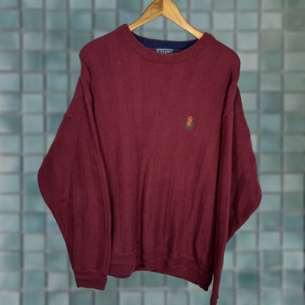 Ralph Lauren VINTAGE Ralph Lauren Men’s Burgundy XL Crest Cotton Cable Knit Pullover Sweater Shirt Size US XL / EU 56 / 4 - 1 Thumbnail