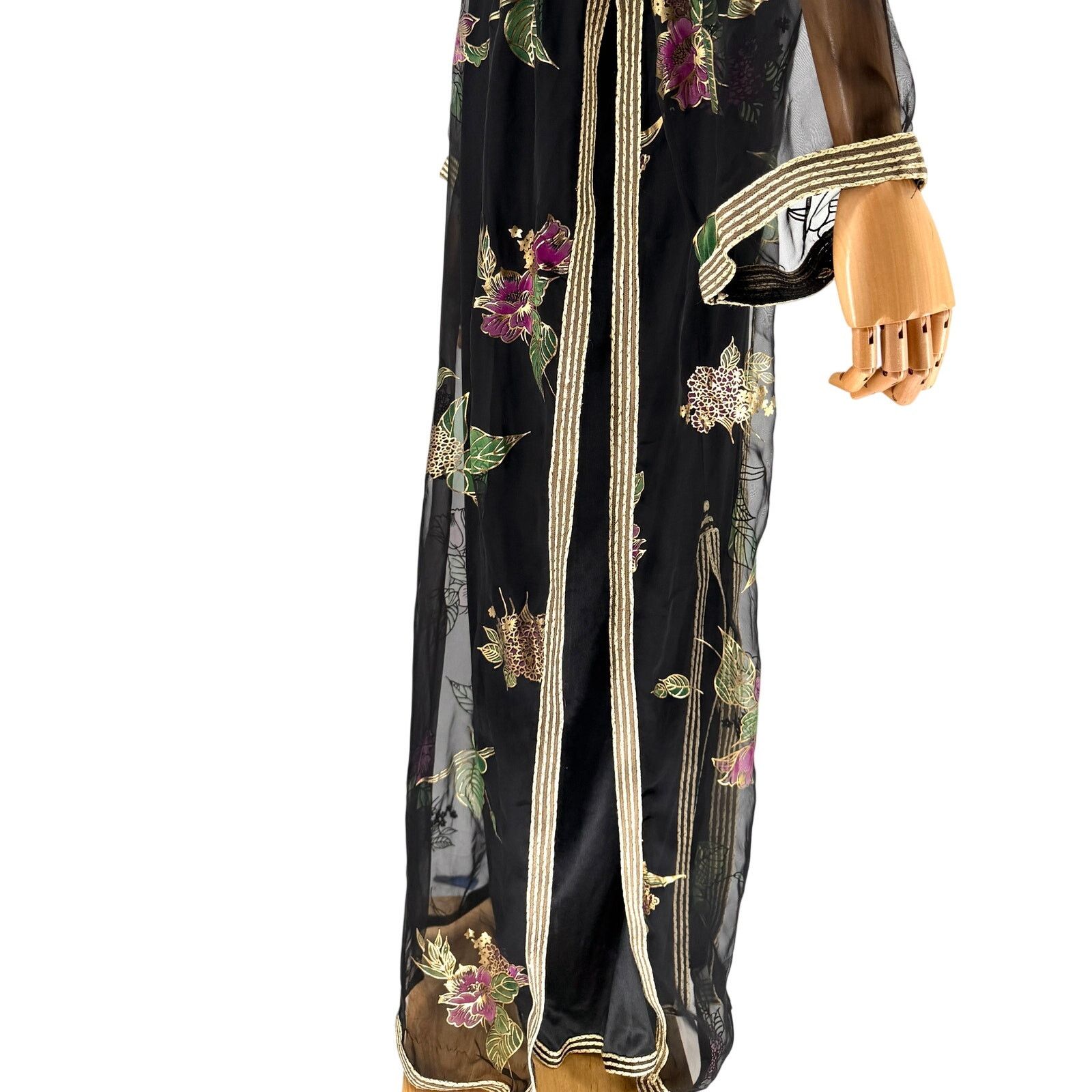Vintage Handcrafted Black Gold Jalabiya Tunic Dress Duster Set Size L / US 10 / IT 46 - 6 Thumbnail