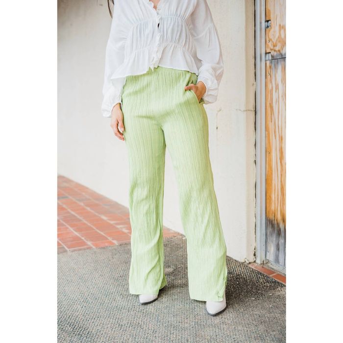 Designer BEIGE BOTANY Wide Leg Pleated Pants In Green Grailed