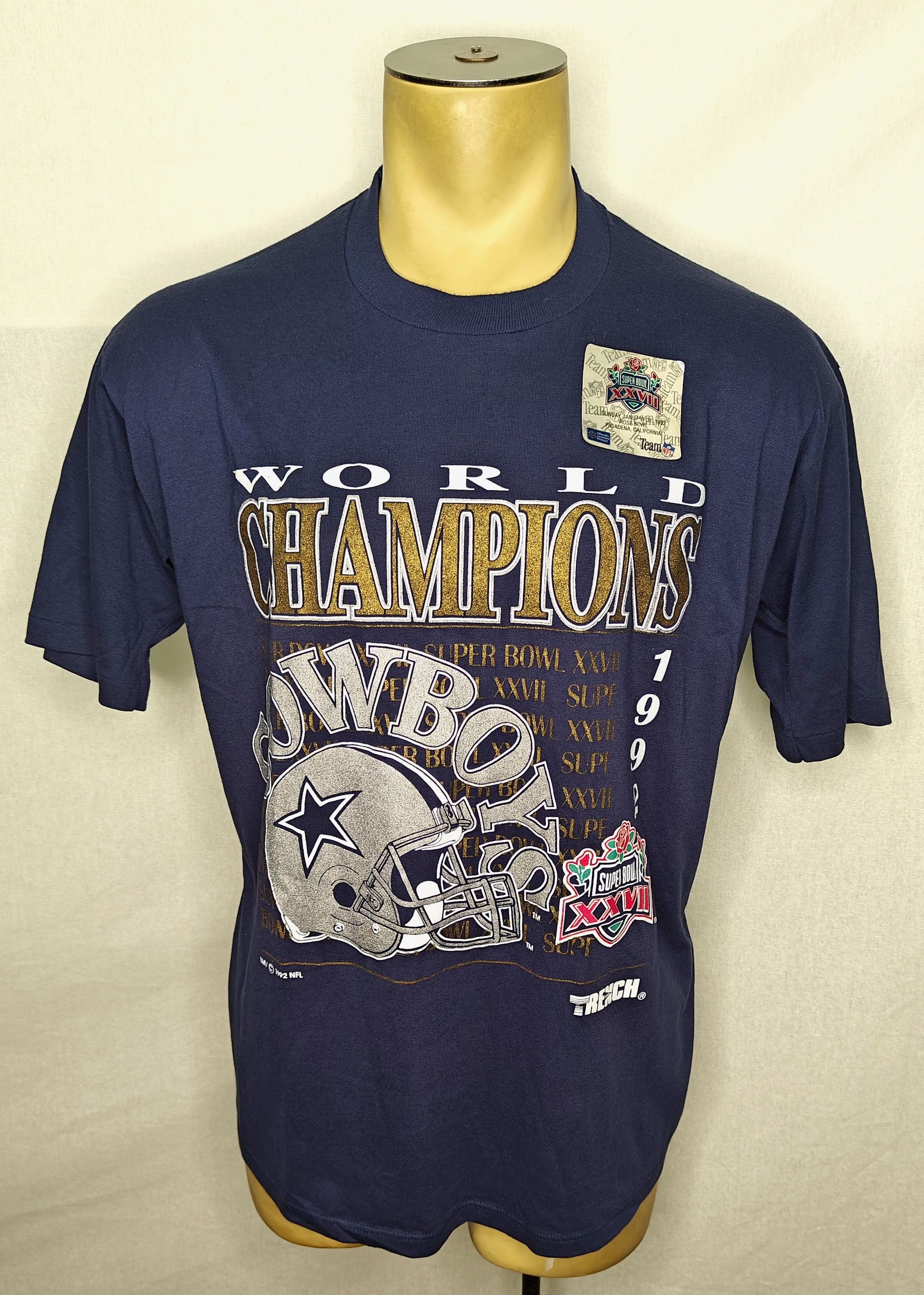 Jerzees NWT Vtg 1992 Dallas Cowboys Super Bowl Champs NFL t-shirt Size US XL / EU 56 / 4 - 1 Thumbnail
