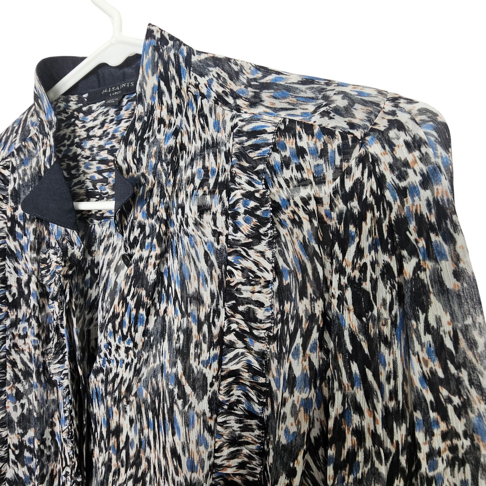 Allsaints AllSaints Blouse Black Button Front Long Sleeve Top Ruffle L Size L / US 10 / IT 46 - 5 Thumbnail