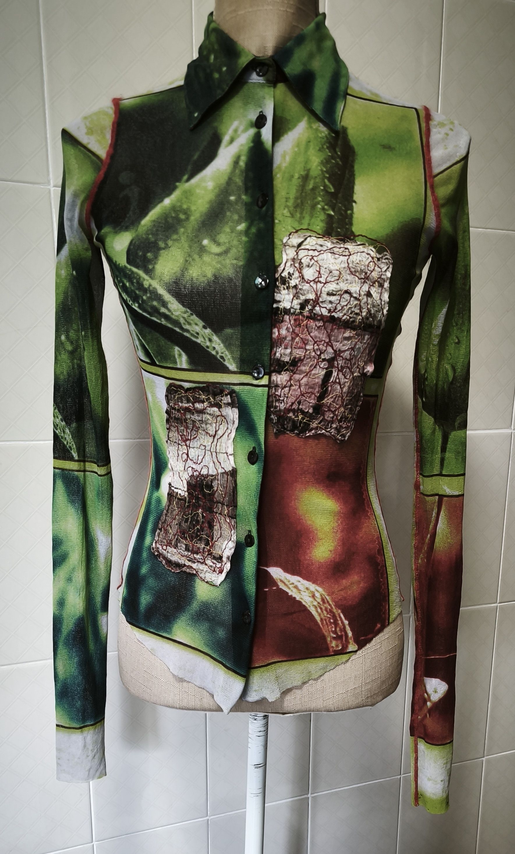 Jean Paul Gaultier Sping 2002 - Plants Photos print mesh top Size S / US 4 / IT 40 - 1 Thumbnail