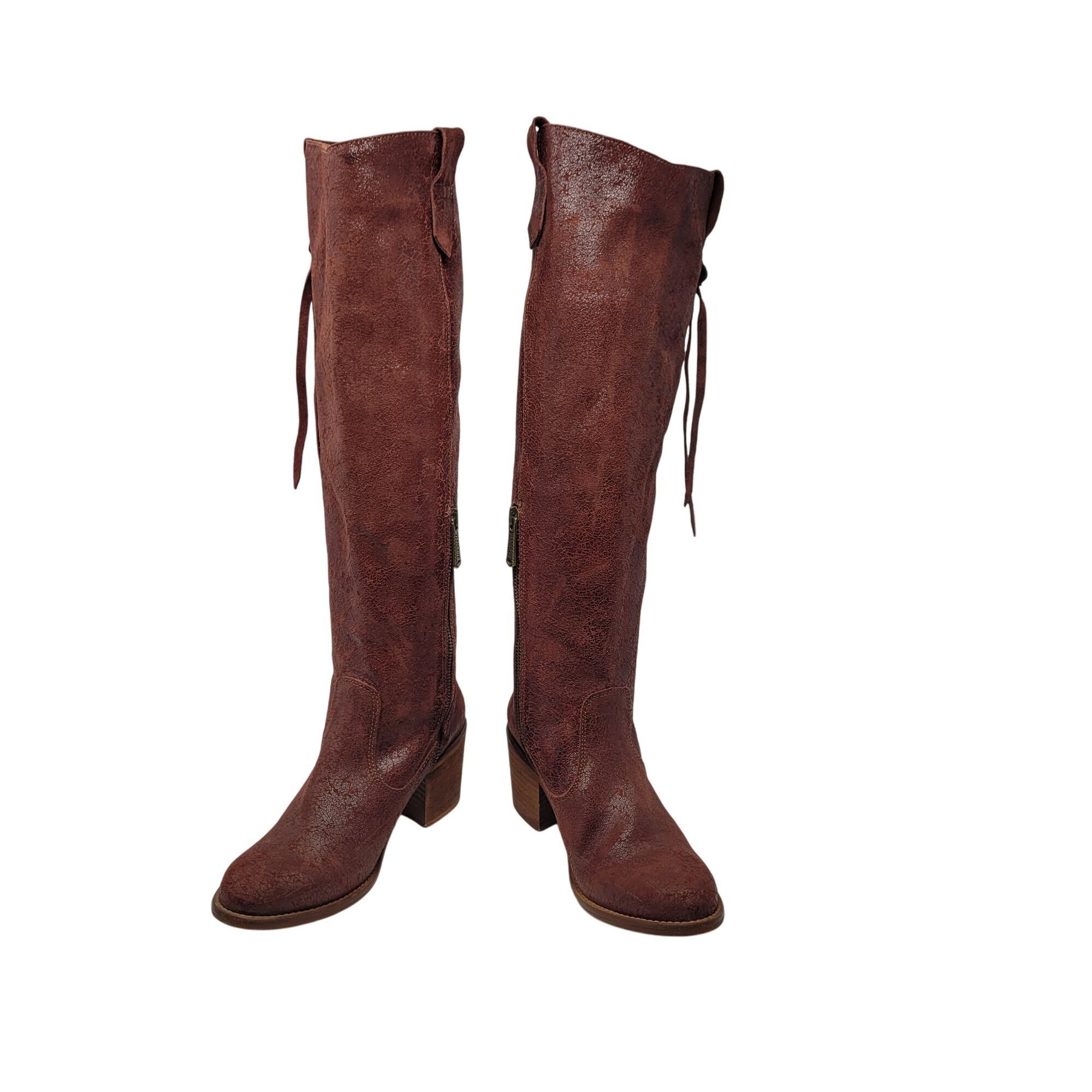 Vintage Veracruz Tala Crackle Boots Sz 37 Tall Distressed Leather Ox Size US 7 / IT 37 - 15 Thumbnail