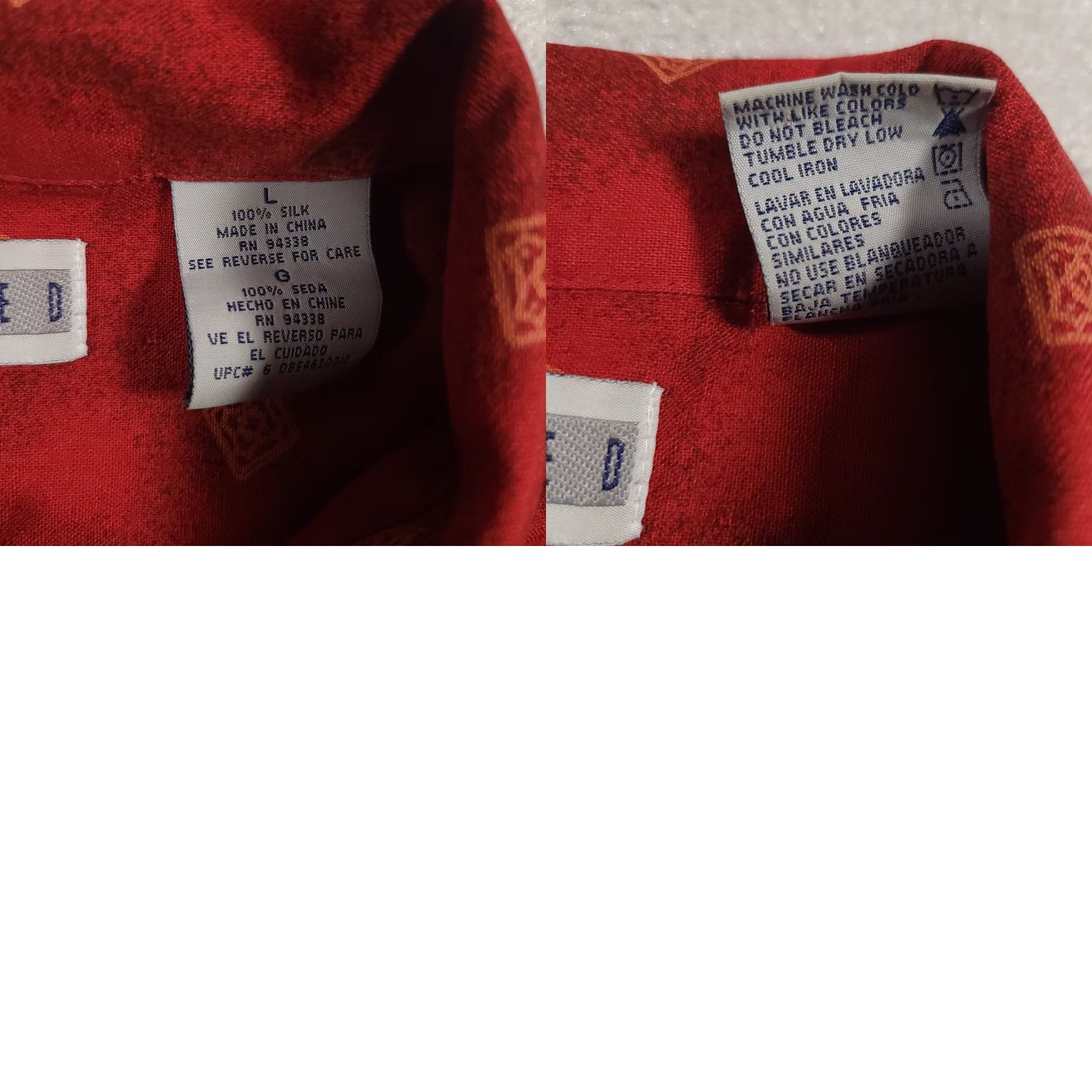 Vintage Untied Silk Shirt Men's Large Red Geometric S/S Hawaiian Tropical Caribbean Button-Up Shirt Size US L / EU 52-54 / 3 - 9 Thumbnail