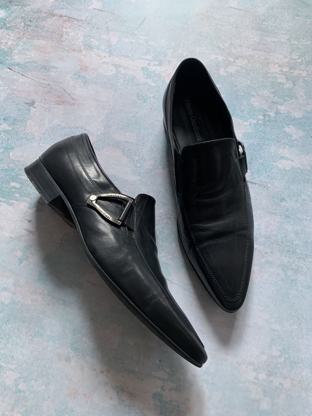 Dress Shoes Alberto Guardiani Slip Ons Leather Black Classic, Men's (Size 8)