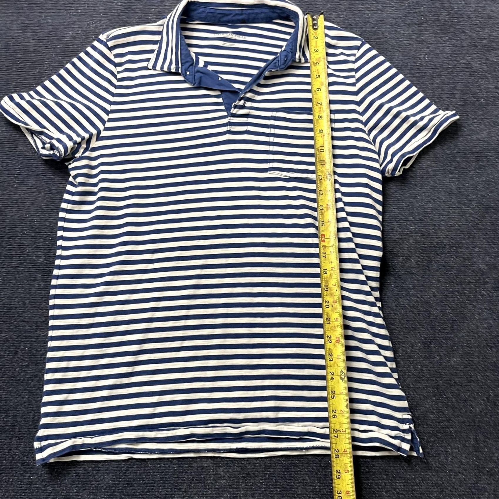 Vintage American Eagle Polo Shirt Mens L Blue Striped Pocket Short Sleeve Casual Size US L / EU 52-54 / 3 - 6 Thumbnail