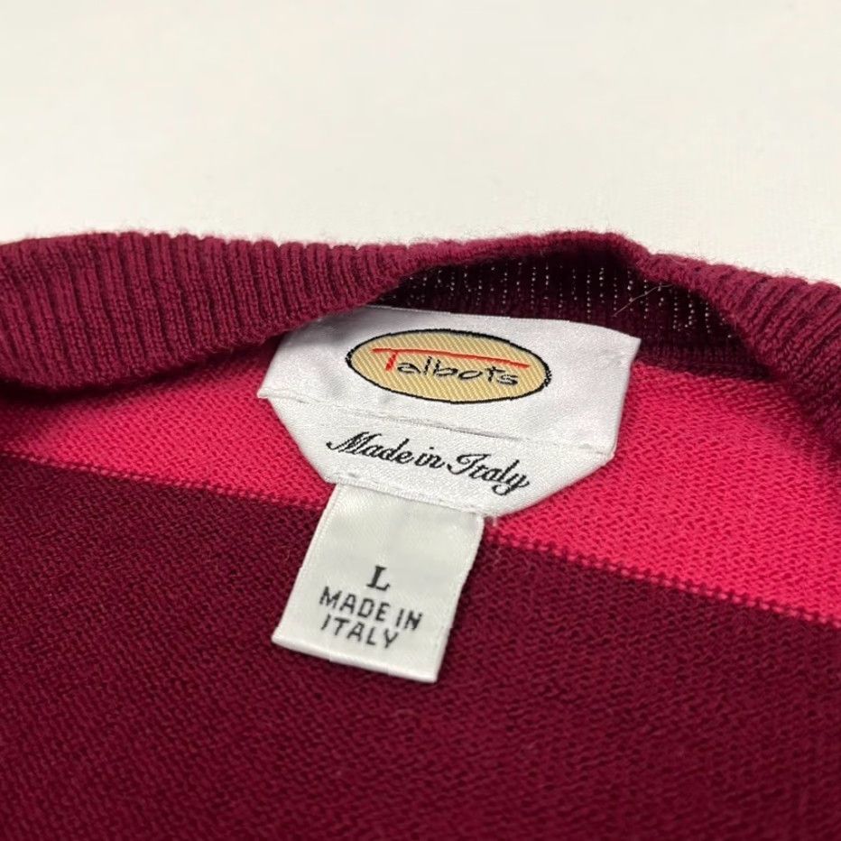 Talbots Talbots Sweater Womens Large Red Striped Merino Wool V-Neck Pullover Academia Size L / US 10 / IT 46 - 2 Thumbnail