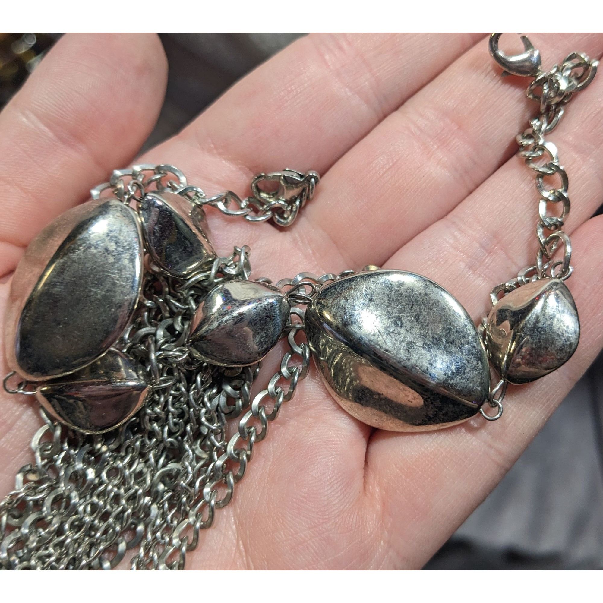 Other Layered Silver Tone Chain Necklace With Abstract Bead Accent Size ONE SIZE - 4 Thumbnail