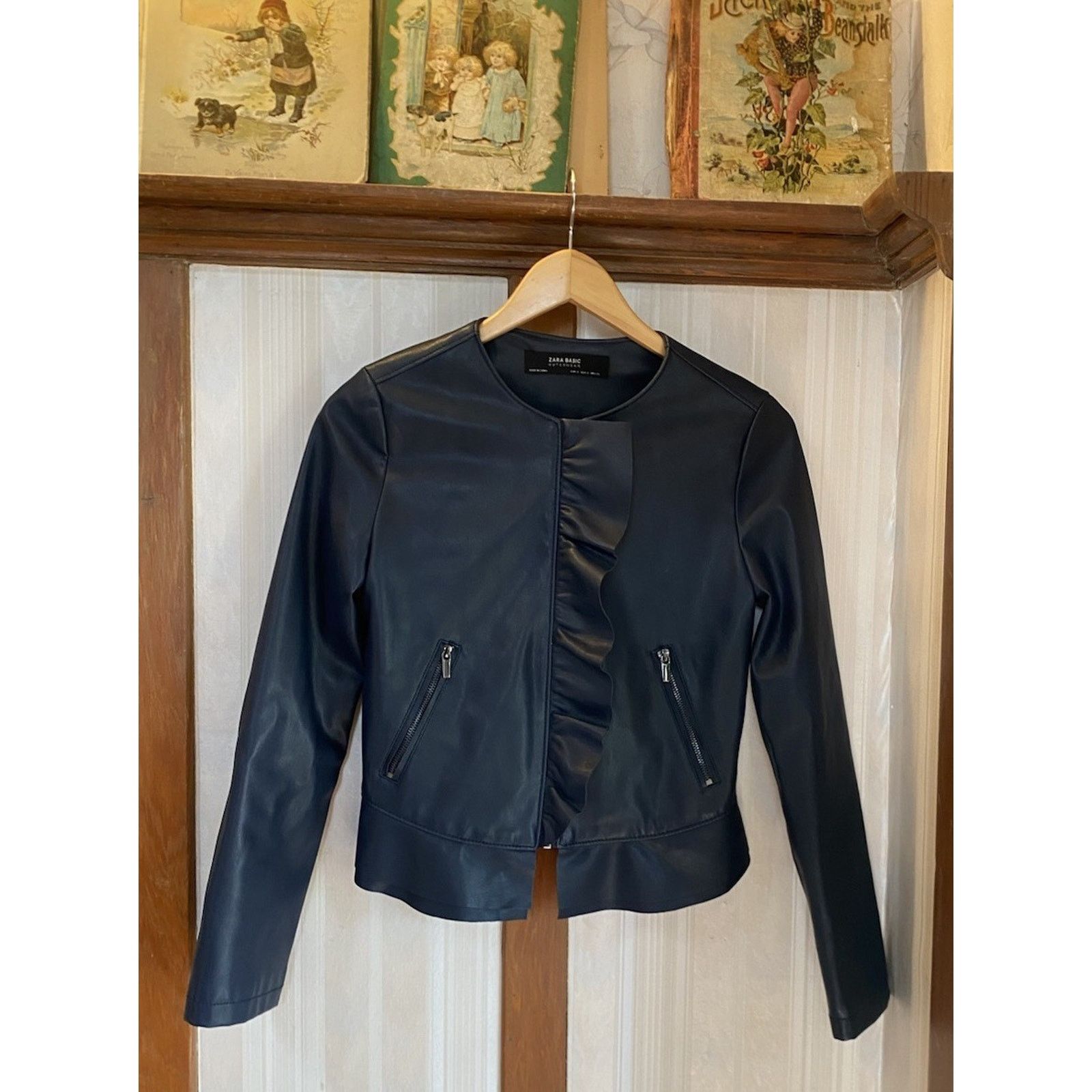 Zara Zara Basic Outerwear Blue Faux Leather Peplum Jacket Women 8 Size M / US 6-8 / IT 42-44 - 1 Thumbnail
