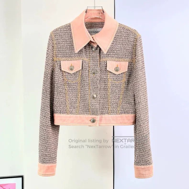 Chanel Chanel Pink knitted denim stitched jacket Size XS / US 0-2 / IT 36-38 - 1 Thumbnail