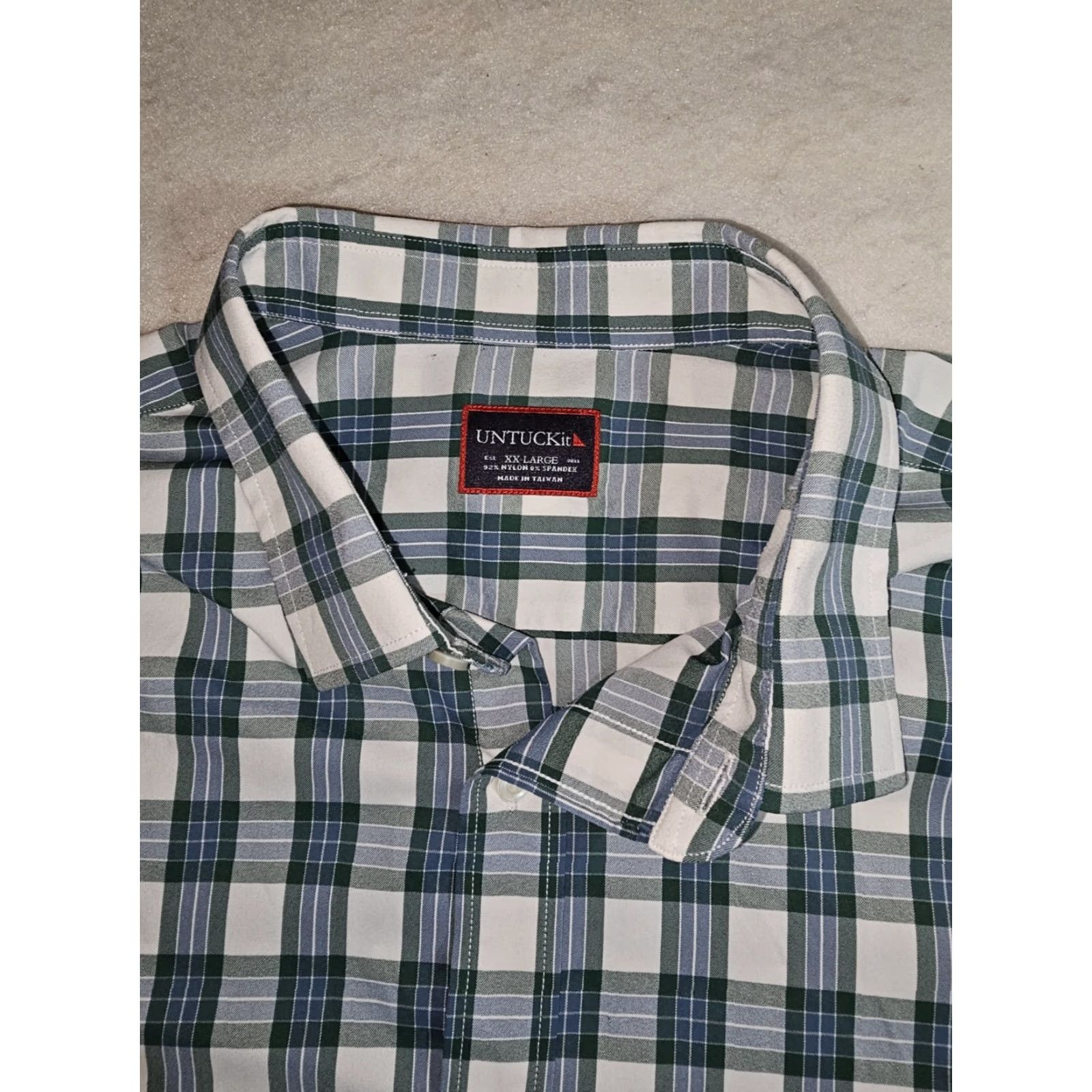 UNTUCKit UNTUCKit Signature Check Long Sleeve Stretch Button-Up Dress Shirt Mens 2XL Green/White Size 48R - 3 Thumbnail