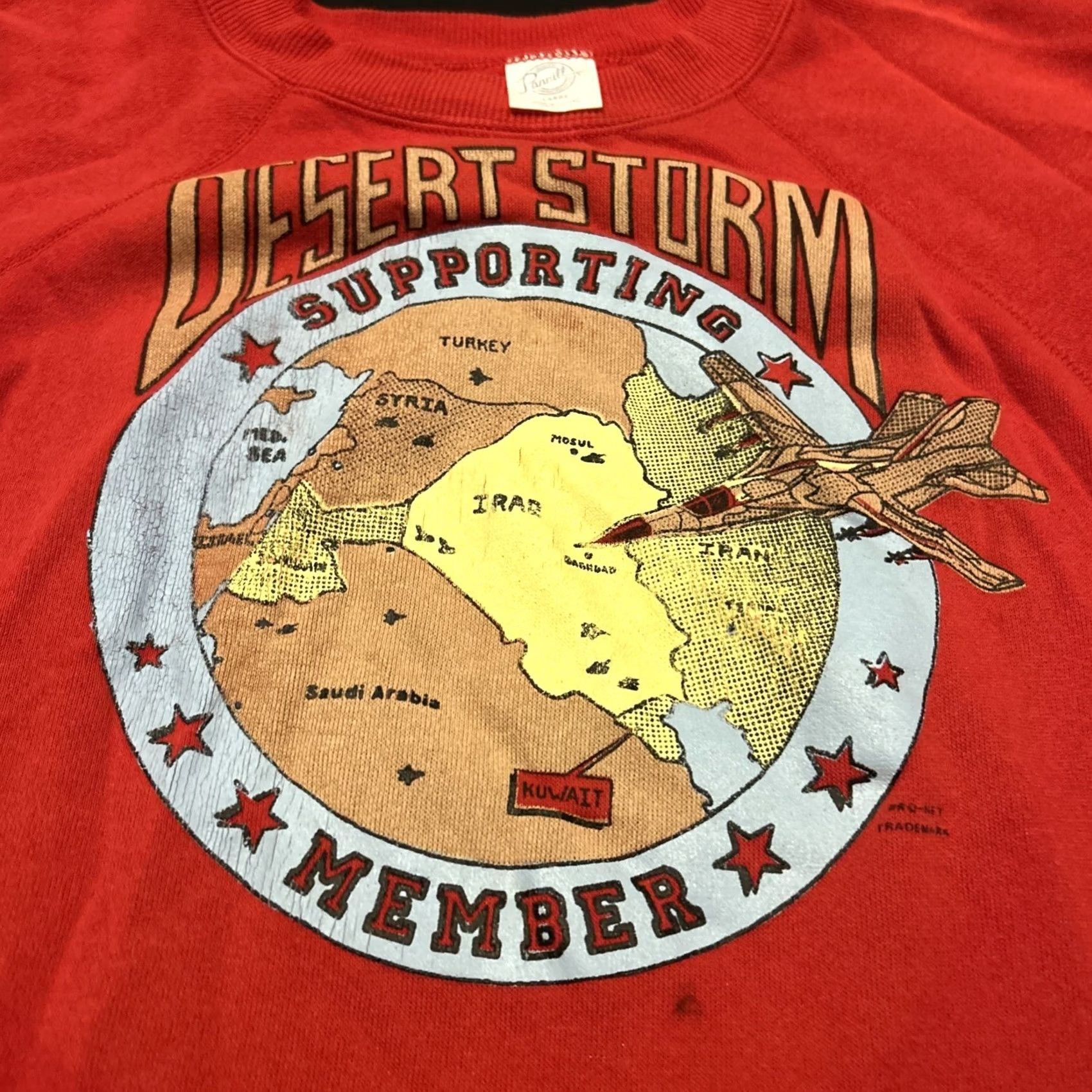 Vintage VTG 90s DESERT STORM RED SWEATSHIRT USA Military Persian Gulf Crew Neck Unisex Adults L Cotton Blend Vintage Yes Pannill Graphic Print Size US L / EU 52-54 / 3 - 2 Thumbnail
