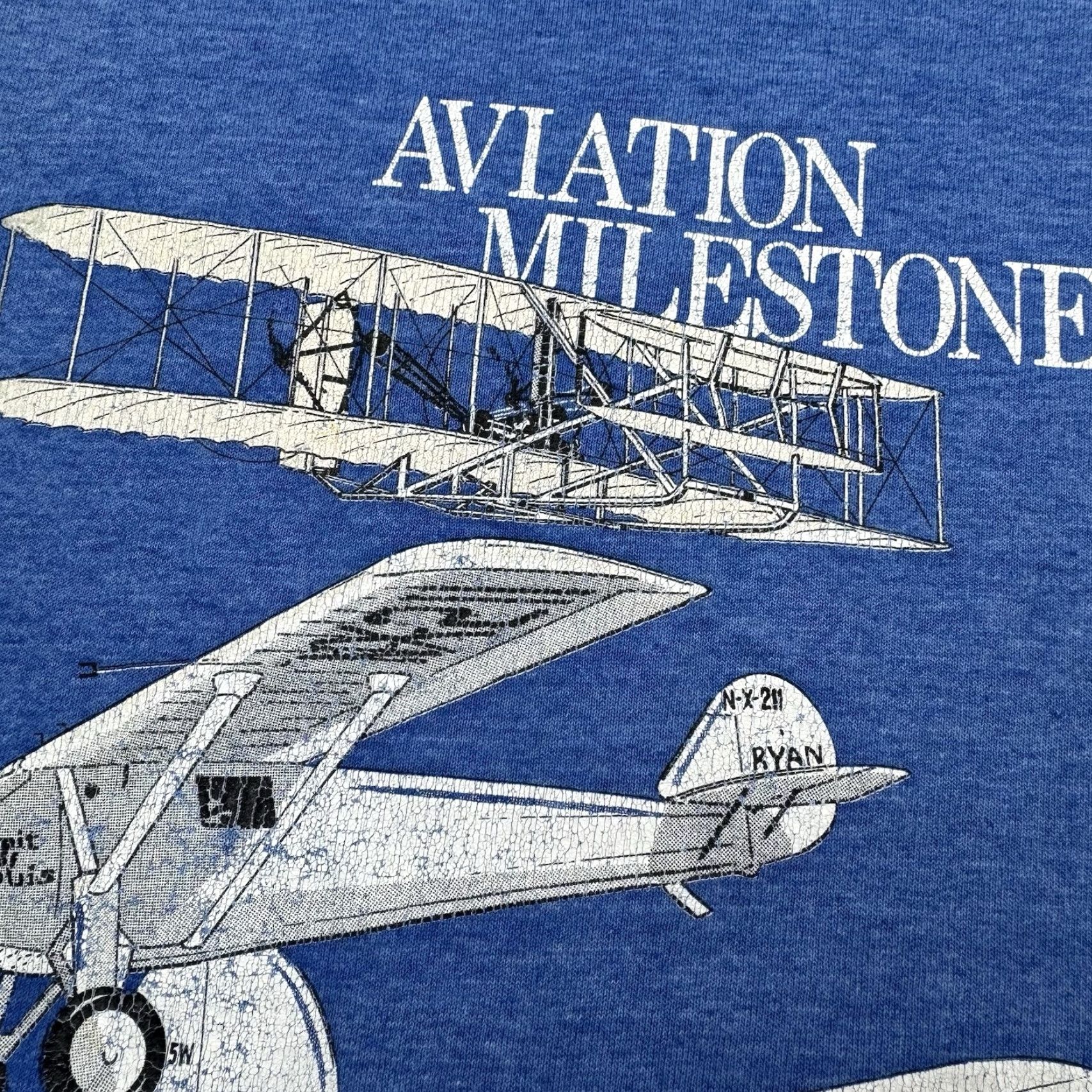 Fruit Of The Loom VINTAGE Airplane T Shirt Adult Large Blue Aviation Milestones Museum Graphic 80s 90s Mens Size US L / EU 52-54 / 3 - 4 Thumbnail