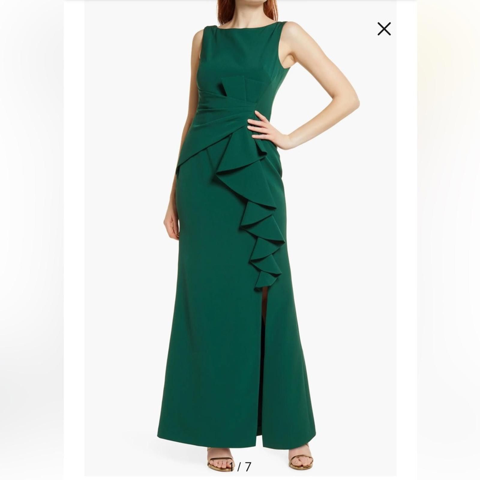 Designer Eliza J Ruffle Front Gown Dress Size 10 Green Size L / US 10 / IT 46 - 1 Thumbnail