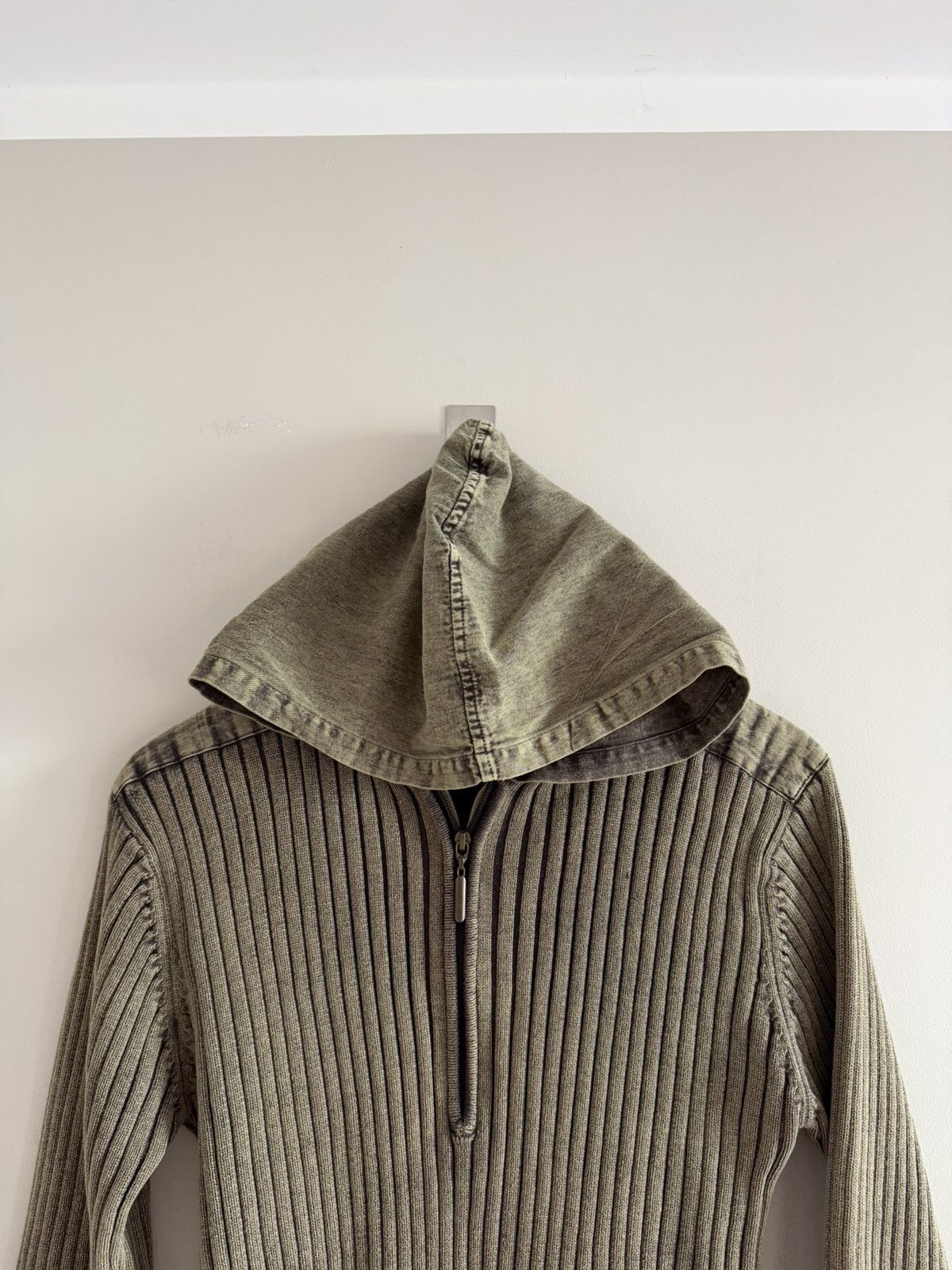 Japanese Brand Khaki Ribbed Hooded Sweater Half-Zip Size US M / EU 48-50 / 2 - 6 Thumbnail