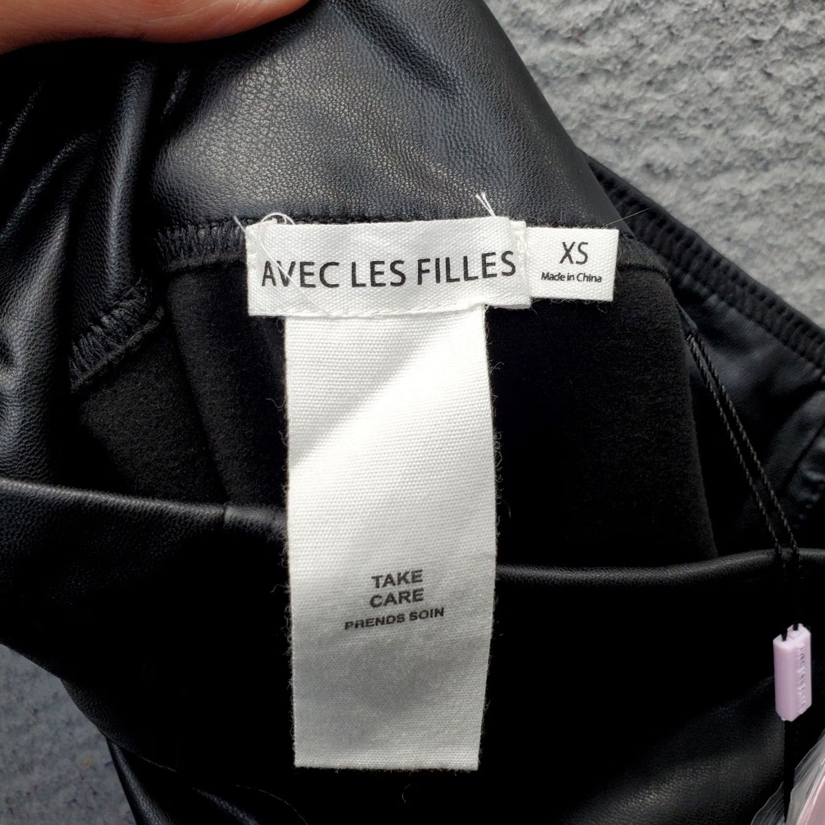 AVEC LES FILLES Avec Les Filles Womens XS Black High Waist Stretch Leggings Seams Faux Leather Size 26" / US 2 / IT 38 - 7 Thumbnail