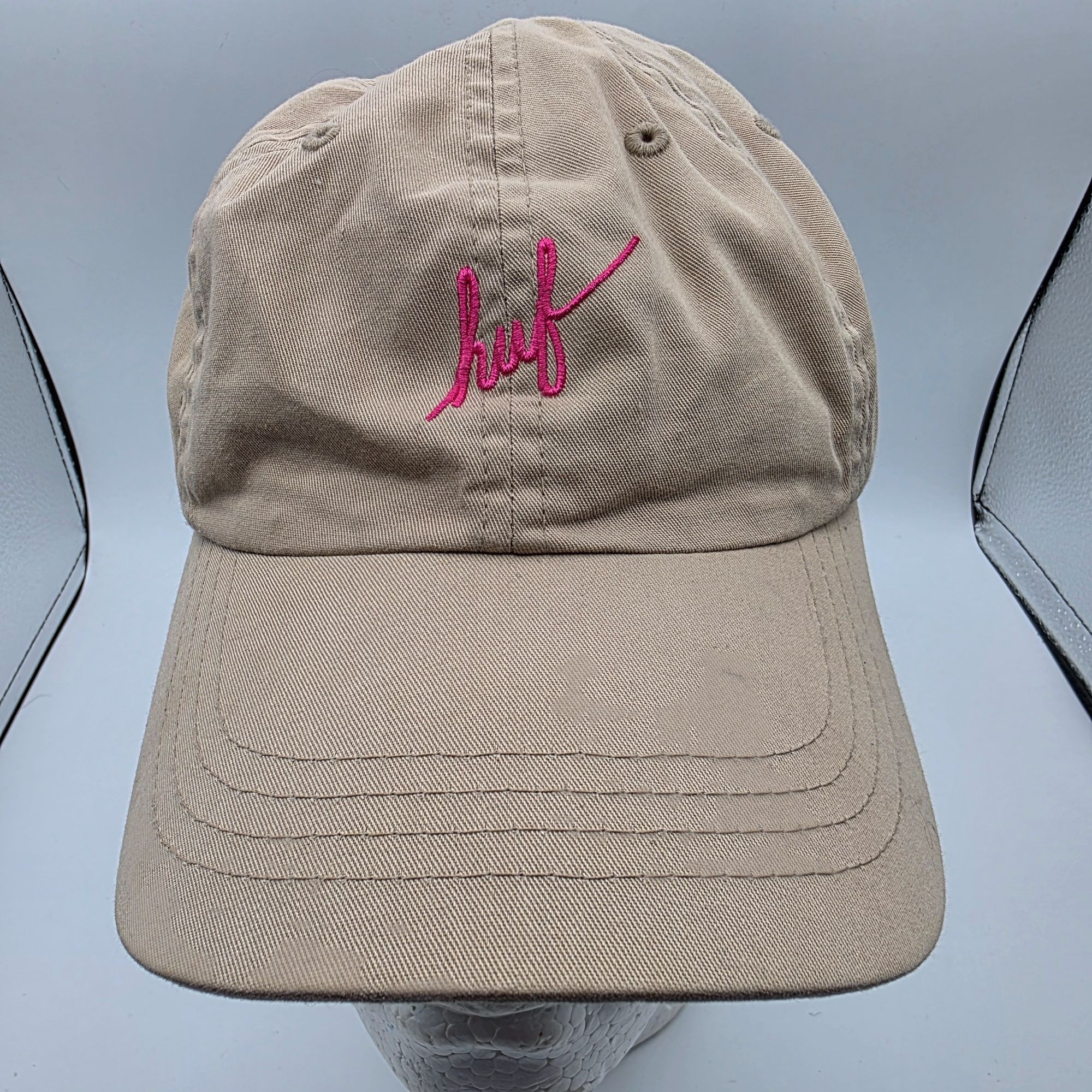 Huf HUF Script Curved Beige Pink Cotton Adjustable Strapback Hat Size ONE SIZE - 1 Thumbnail