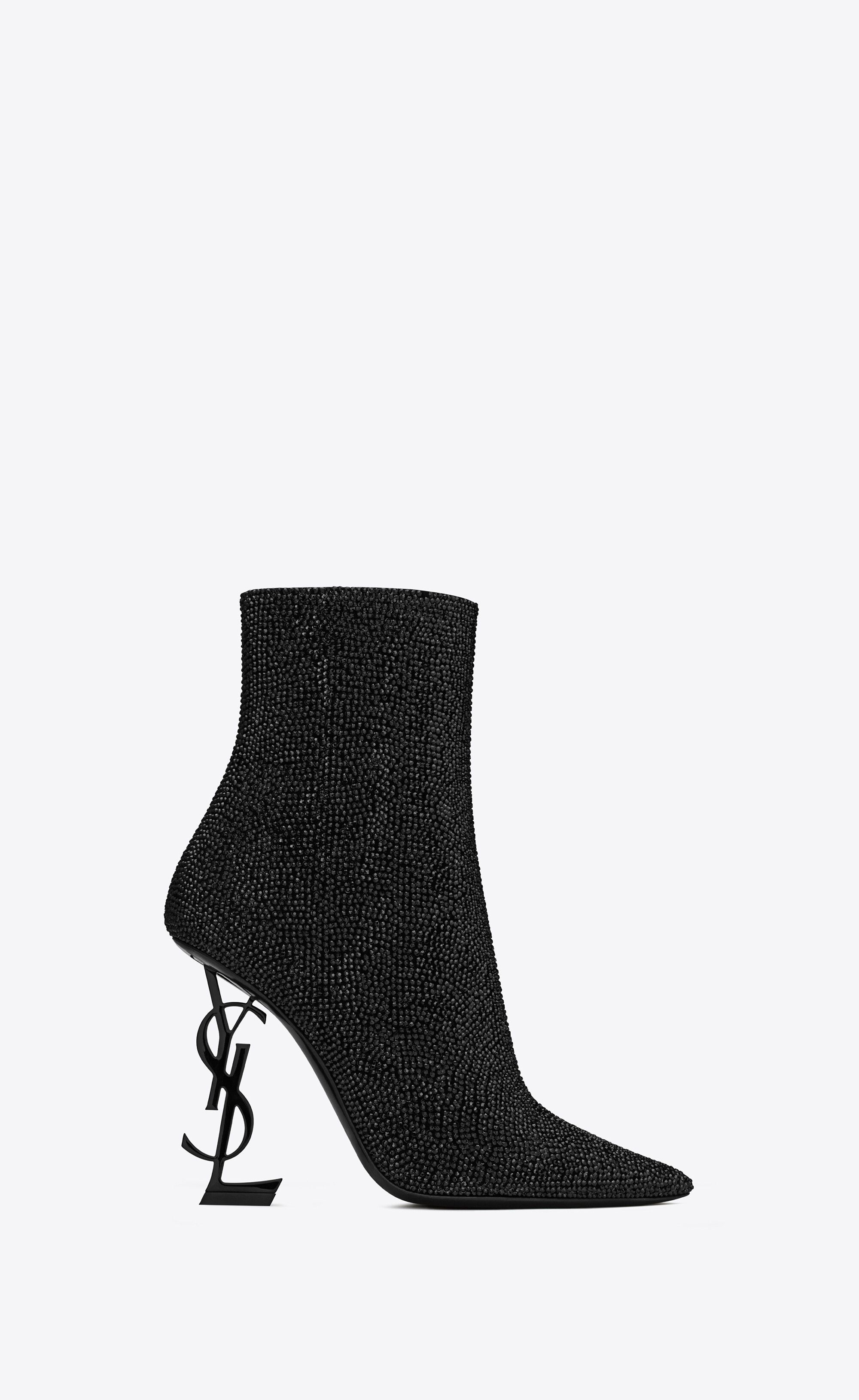 Saint Laurent Paris o1s1wg111024 Opyum Booties in Suede and Rhinestone in Black Size US 8.5 / IT 38.5 - 1 Thumbnail