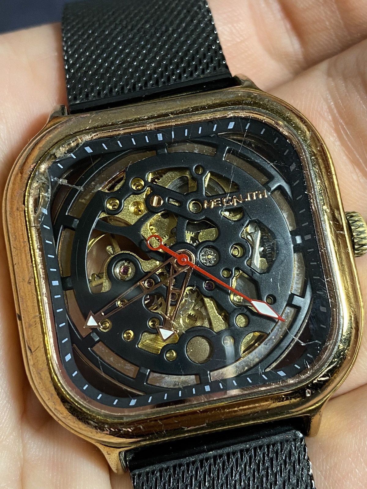 Vintage Skeleton Automatic Gold Square Watch Vintage Style Size ONE SIZE - 14 Thumbnail