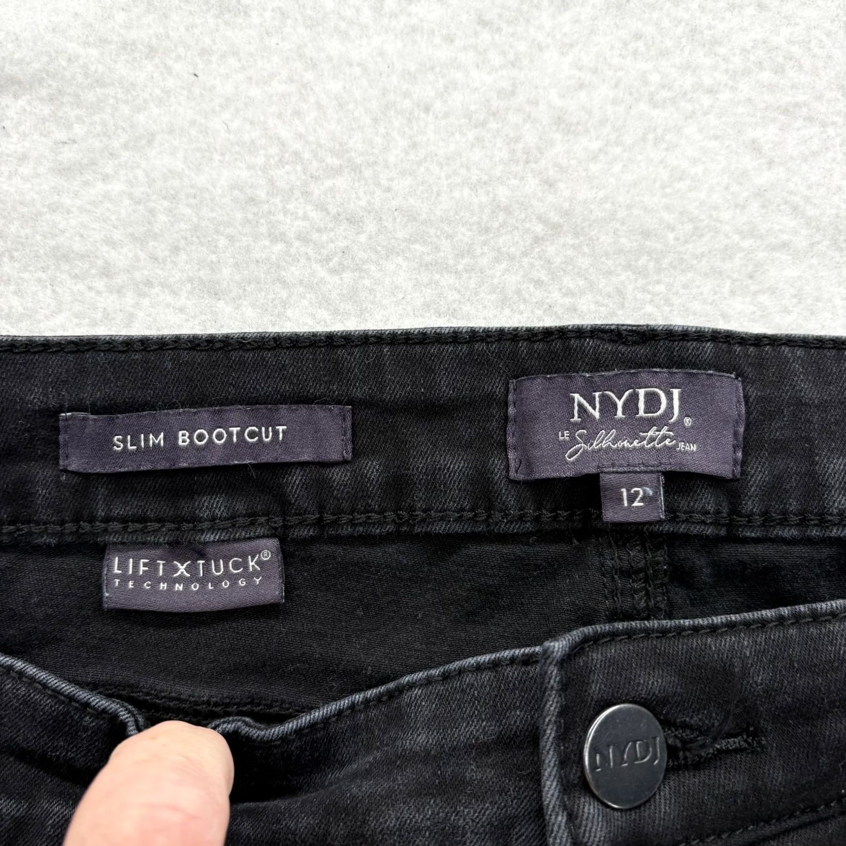 NYDJ NYDJ Womens 12 Slim Bootcut Jeans Black Charcoal Wash High Rise Stretch Shaping Size 34" / US 12 / IT 48 - 3 Thumbnail